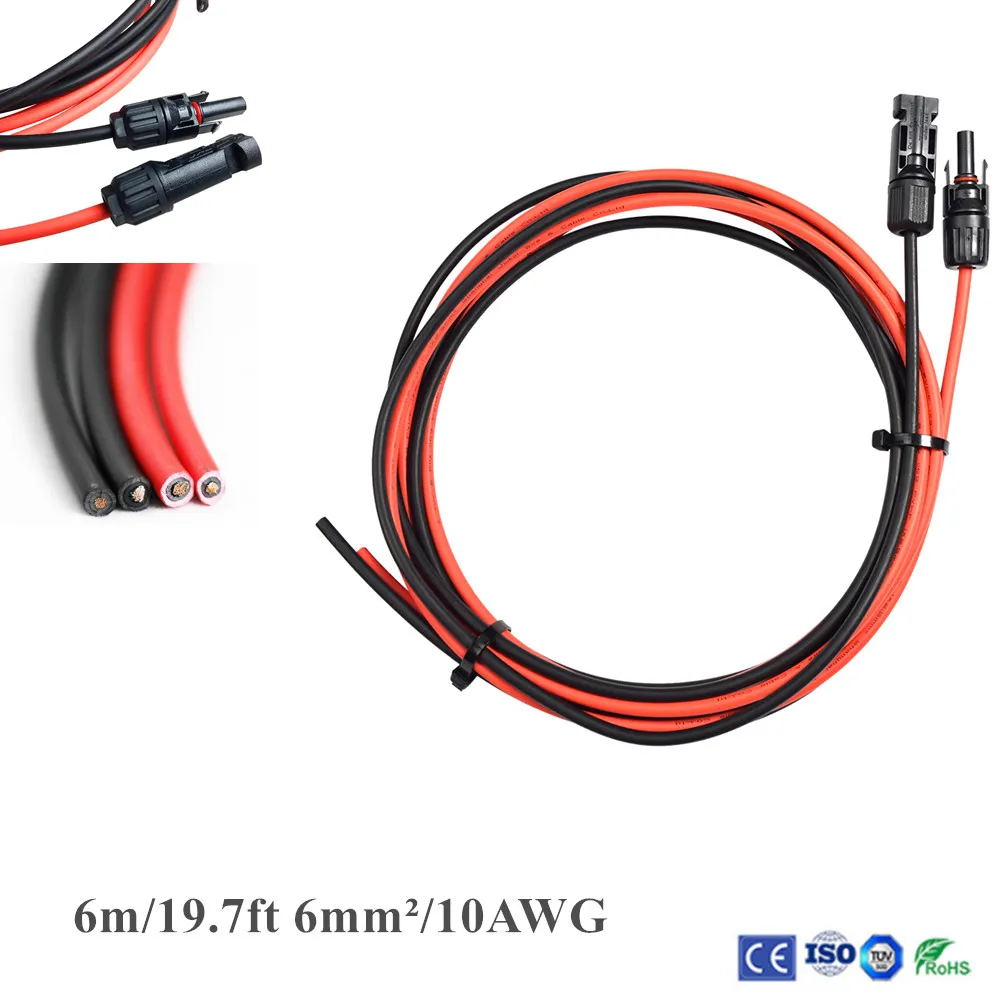 1 Pair 6m/19.7ft 6mm2 / 10AWG Black + Red Solar Panel Extension Cable Wire with pv Female And Male Connector
1 Pair 6m/19.7ft 6mm2 / 10AWG Black + Red Solar Panel Extension Cable Wire with pv Female And Male Connector
