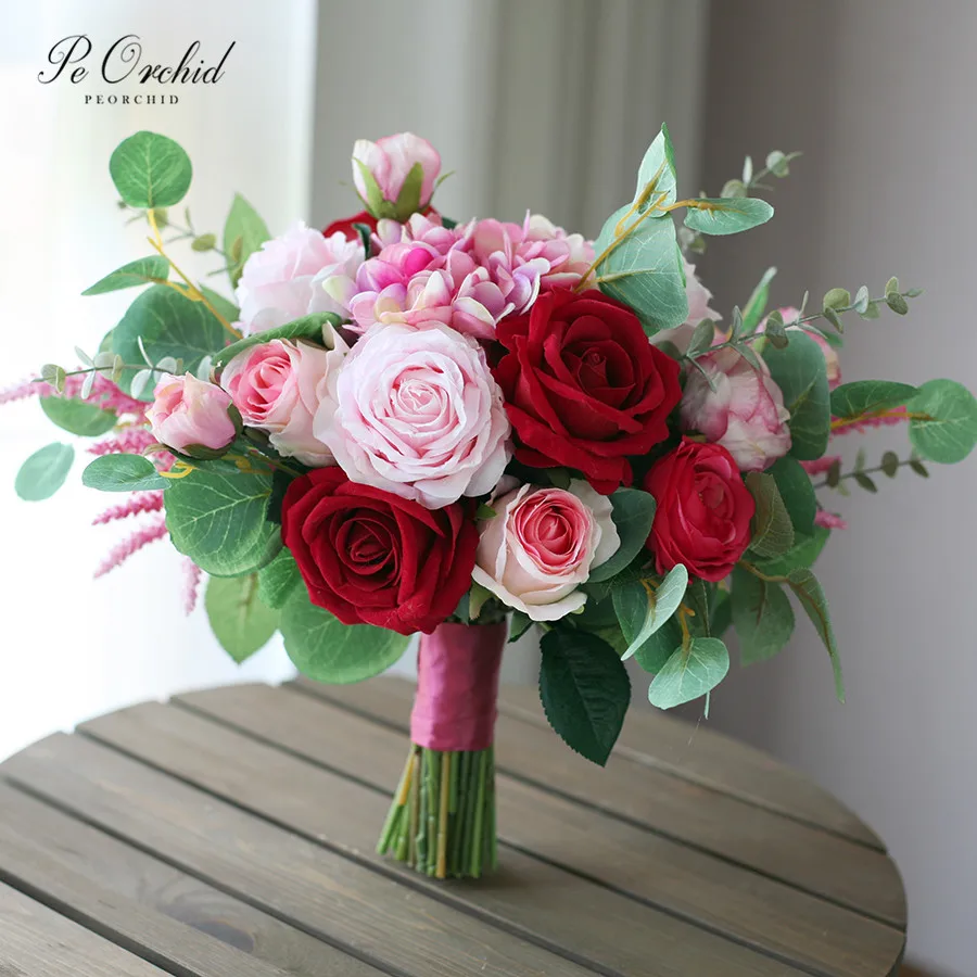 PEORCHID 2019 Red Pink Wedding Flowers Bridal Bouquet Hydrangea Artificial Ramos De Novia Eucalyptus Rose Bouquet For Decoration
PEORCHID 2019 Red Pink Wedding Flowers Bridal Bouquet Hydrangea Artificial Ramos De Novia Eucalyptus Rose Bouquet For Decoration