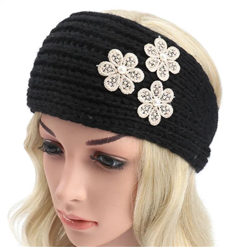 

1pcs 2018 New Crochet Floral Headband Winter Ear Warm Knitted Hairband Lace Headwrap Turbans Girls Hair Accessories for Women