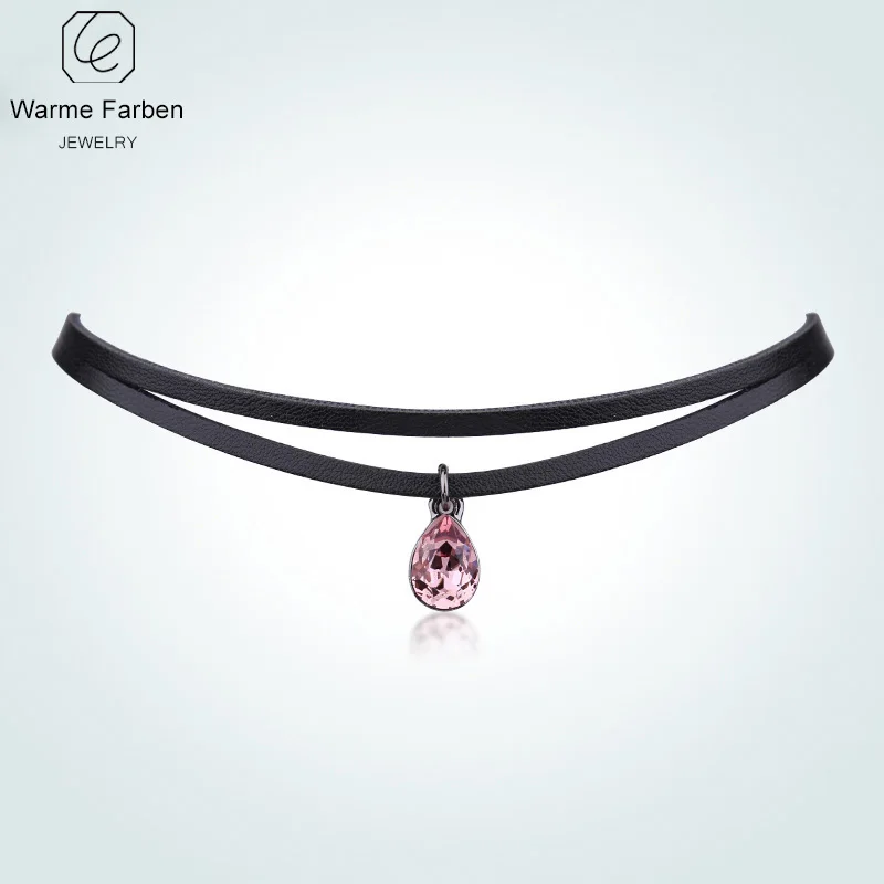 

Embellished with Crystal from Swarovski Women Necklace Fashion Jewelry Pendant Clavicle Black Double Rope Chain Choker Necklace