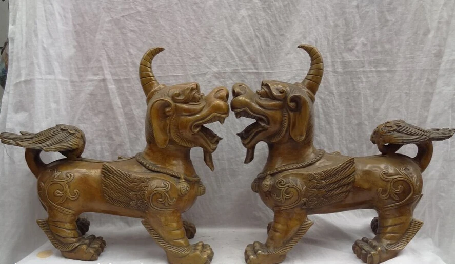 S2971 14" Chinese Bronze Temple Wealth FengShui Protect PiXiu Lion Unicorn Statue Pair D0318
S2971 14" Chinese Bronze Temple Wealth FengShui Protect PiXiu Lion Unicorn Statue Pair D0318