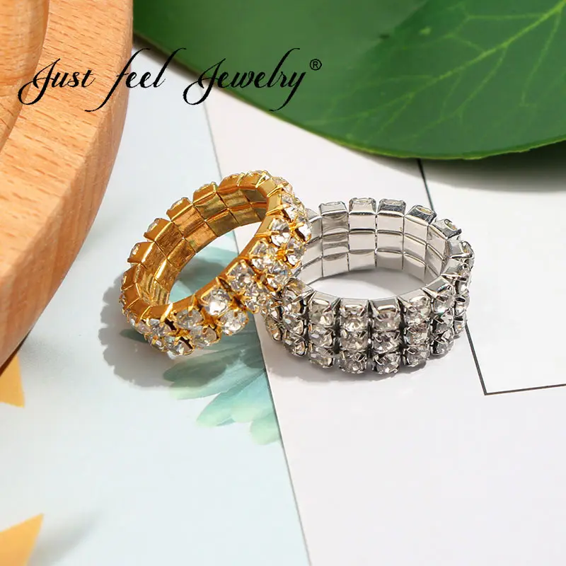 JUST FEEL Shining Alloy Crystal Ring For Women Rhinestone Stretch Finger Ring Layers Gold Silver Color Wedding Jewelry Wholesale
JUST FEEL Shining Alloy Crystal Ring For Women Rhinestone Stretch Finger Ring Layers Gold Silver Color Wedding Jewelry Wholesale