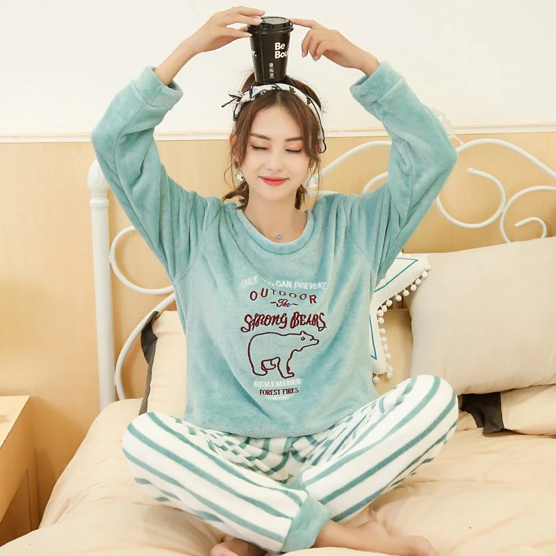 Женские зимние фланелевые пижамные комплекты JINUO теплая Домашняя одежда с