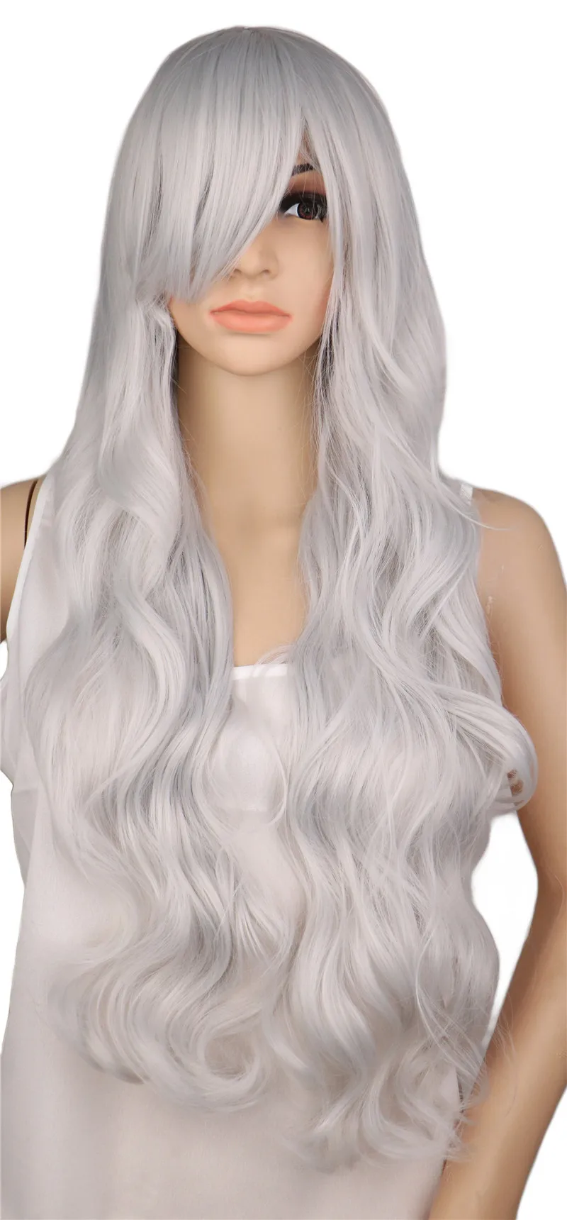QQXCAIW Long Curly Cosplay Wig Costume Party Red Pink Sliver Gray Blonde Black 70 Cm High Temperature Synthetic Hair Wigs 18