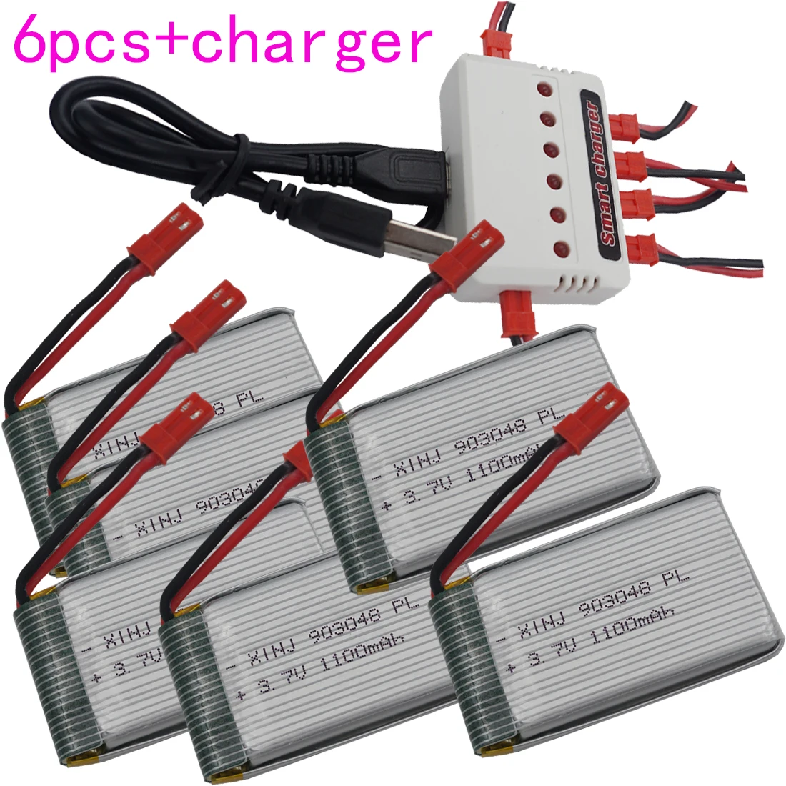 Charger+ 6pcs 3.7V 1100 mAh 25C Polymer Lipo Li Battery For Syma X5S X5SW X5SC BC590 JJRC H11C H11D RC Drone JST Plug 903048
Charger+ 6pcs 3.7V 1100 mAh 25C Polymer Lipo Li Battery For Syma X5S X5SW X5SC BC590 JJRC H11C H11D RC Drone JST Plug 903048
