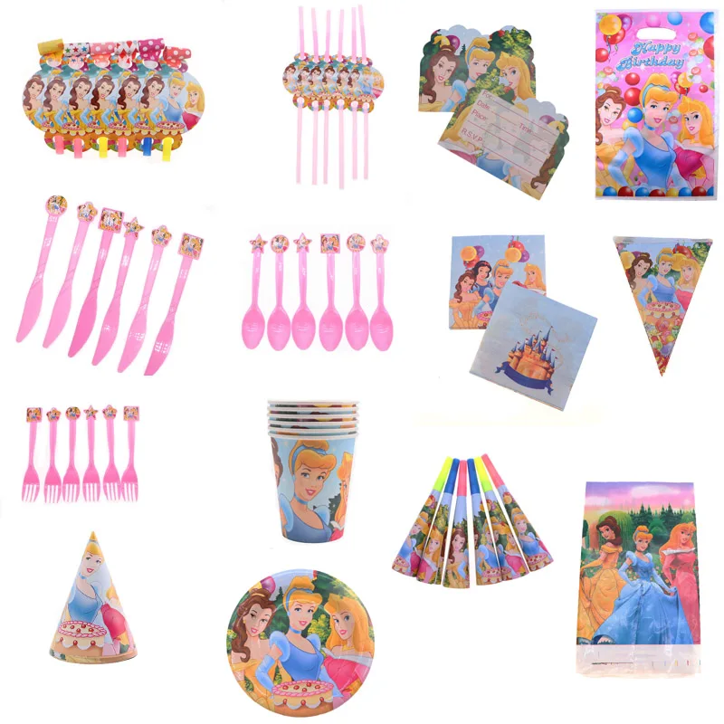 Фото New Princess Birthday Party Decorations Kids Disposable Tableware Set Napkin Paper Plate Cup Gift Bag Baby Shower Supplies | Дом и сад