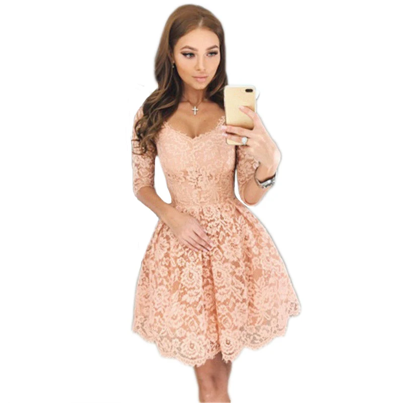 Hot autumn new women ladies half sleeve short mini dress v-neck lace floral sweet A-line pleated elegant mini dress
Hot autumn new women ladies half sleeve short mini dress v-neck lace floral sweet A-line pleated elegant mini dress