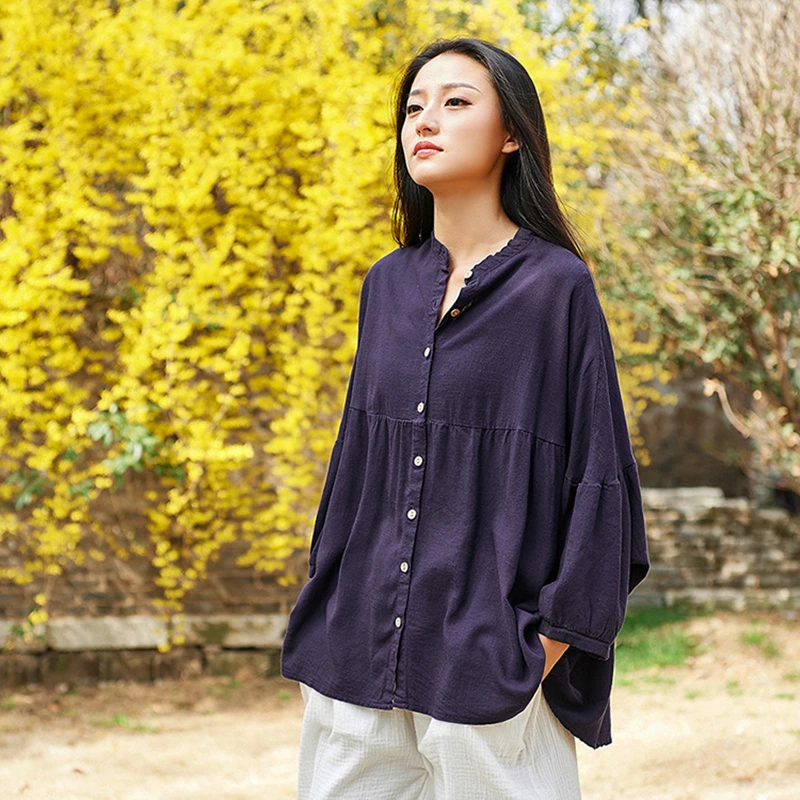 Johnature Women Cotton Linen Shirts Vintage Blouses 2019 Summer New Stand Button Bat Sleeve Solid Color Plus Size Women Shirts
Johnature Women Cotton Linen Shirts Vintage Blouses 2019 Summer New Stand Button Bat Sleeve Solid Color Plus Size Women Shirts