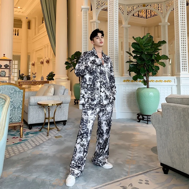 Men 2 PCS Sets (shirt+pant) Male Pajamas Style Streetwear Hip Hop Loose Casual Long Sleeve Print Shirts Wide Leg Pants
Men 2 PCS Sets (shirt+pant) Male Pajamas Style Streetwear Hip Hop Loose Casual Long Sleeve Print Shirts Wide Leg Pants
