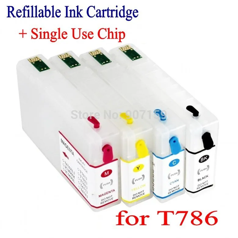 T786 refillable ink cartridge with chip for Epson Workforce Pro WF-4630 WF-4640 WF-5110 WF-5190 WF-5620 WF-5690 printers; 5 set
T786 refillable ink cartridge with chip for Epson Workforce Pro WF-4630 WF-4640 WF-5110 WF-5190 WF-5620 WF-5690 printers; 5 set