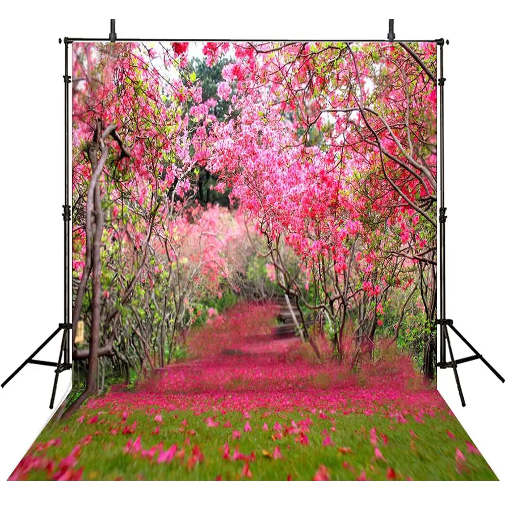 

Garden Pink Flowers Tree Grass Backgrounds polyester or Vinyl cloth High quality Computer print wall backdrops