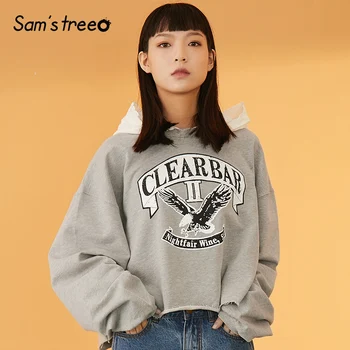 Samstree Autumn Women Sweatshirt Letter Animal Print Short Hooded Top Sheer Cotton Lace Patchwork Loose Female Pullovers 
Samstree Autumn Women Sweatshirt Letter Animal Print Short Hooded Top Sheer Cotton Lace Patchwork Loose Female Pullovers