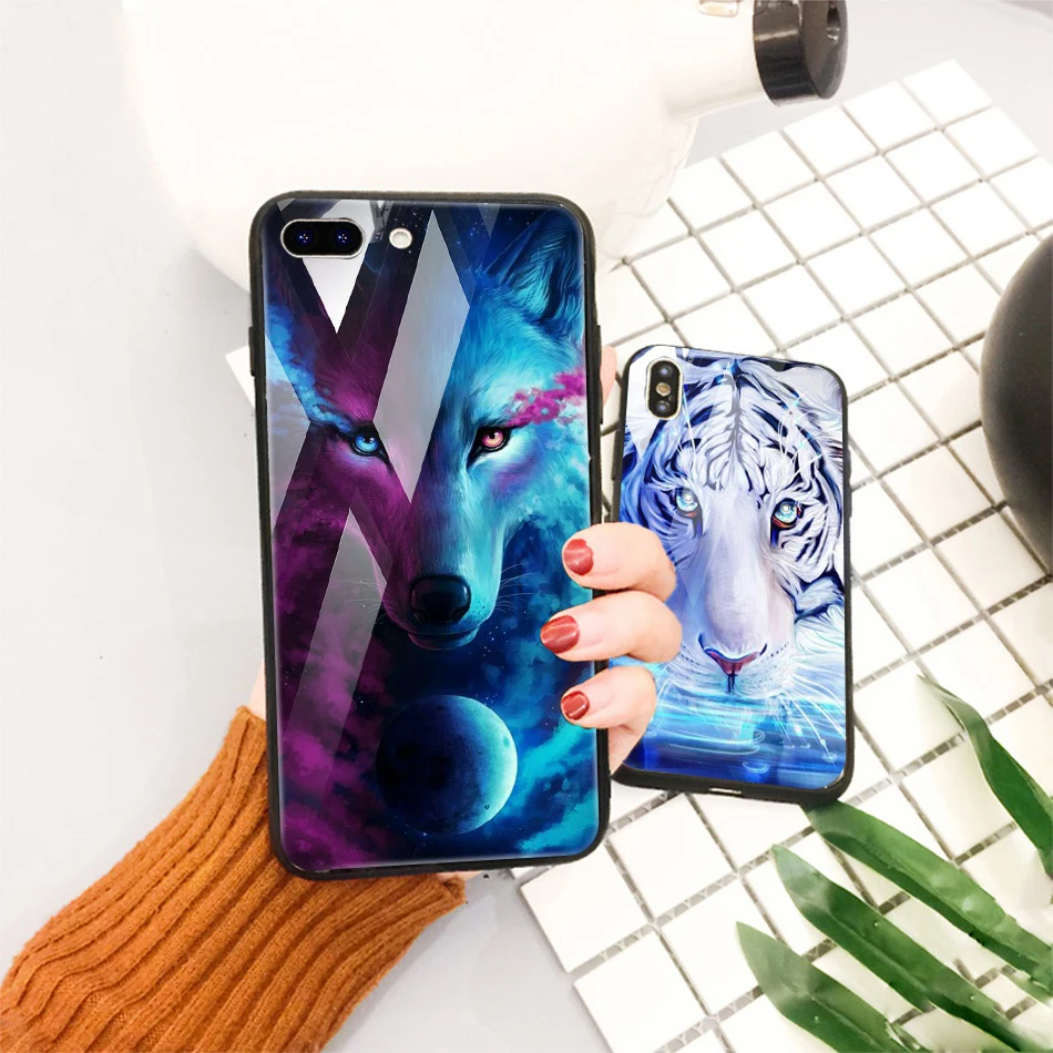 TOMKAS Animal Glass Case For iPhone X 8 7 10 6 Cover Phone Cases For iPhone X 7 8 6 6s Plus Case Luxury Cute TPU PC Covers Coque (21)