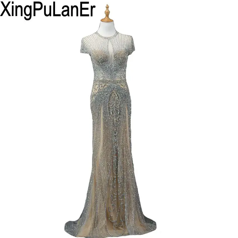 Robe De Soiree Luxury High Neck Short Sleeve Full Silver Beaded Crystal Mermaid Formal Party Prom Gowns Women Long Evening Dress
Robe De Soiree Luxury High Neck Short Sleeve Full Silver Beaded Crystal Mermaid Formal Party Prom Gowns Women Long Evening Dress