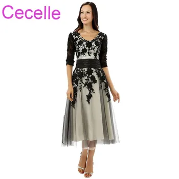 Vintage Tea Length Mother of the Bride Dresses Half Sleeves V Neck A-line Lace Tulle Mother's Informal Special Occasion Gown 
Vintage Tea Length Mother of the Bride Dresses Half Sleeves V Neck A-line Lace Tulle Mother's Informal Special Occasion Gown