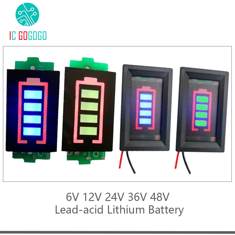 6V 12V 24V 36V 48V Lead-acid Lithium Battery Capacity Indicator Module Blue Green Display Storage Lithium Power Level Meter
6V 12V 24V 36V 48V Lead-acid Lithium Battery Capacity Indicator Module Blue Green Display Storage Lithium Power Level Meter