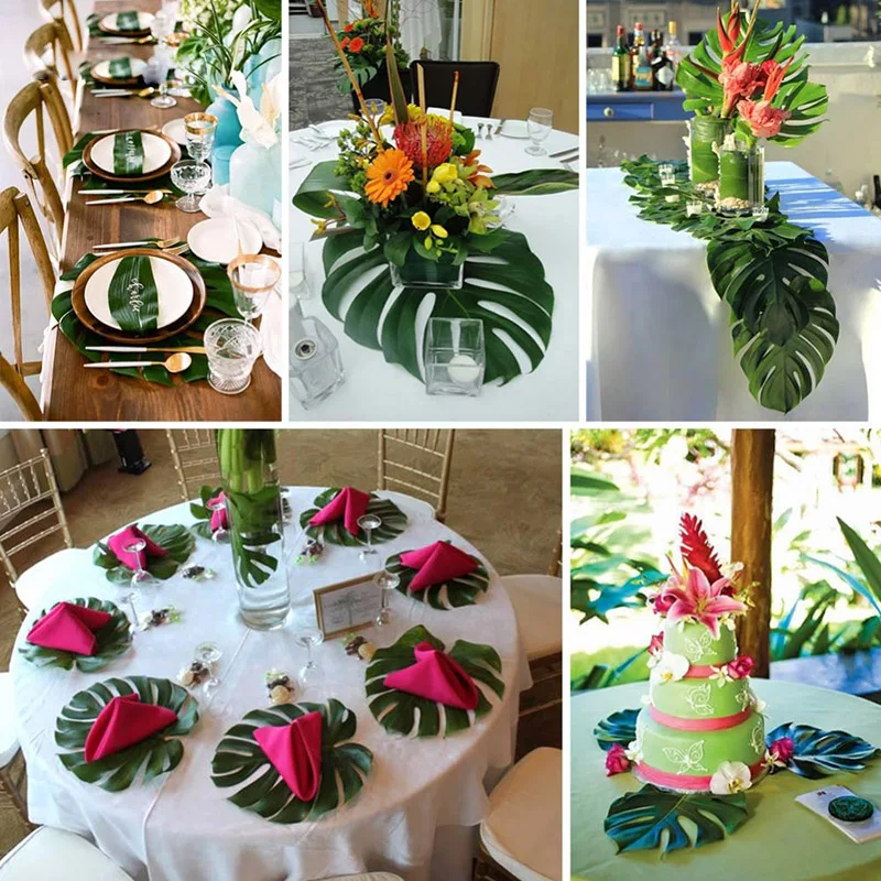 Gasea 24 pezzi artificiale tropicale foglie 33 cm e 20,3 cm finte foglie di palma per hawaiana Luau Jungle Beach Party decorazione