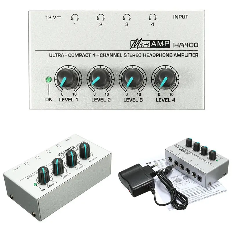 Onsale 1pc HA400 Ultra-Compact 4 Channel Headphone Audio Stereo Amp Microamp Amplifier EU Adapter Mayitr