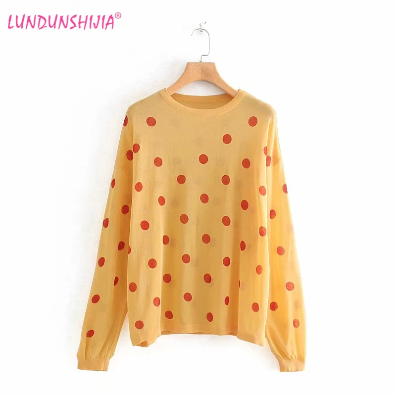 LUNDUNSHIJIA High Quality Knitting Transparent Sunscreen Long Sleeve T-shirts Women 2019 Summer Loose Circle Dots Pullover Tops
LUNDUNSHIJIA High Quality Knitting Transparent Sunscreen Long Sleeve T-shirts Women 2019 Summer Loose Circle Dots Pullover Tops