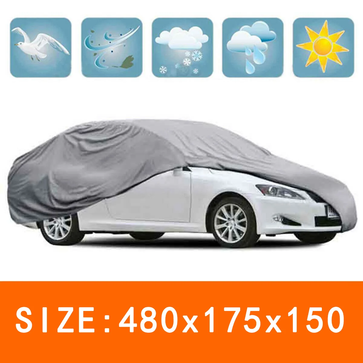 Off-road Silver Car Sunscreen Cover Replacement Exterior 4.8*1.75*1.5M Waterproof Vehicles Breathable
Off-road Silver Car Sunscreen Cover Replacement Exterior 4.8*1.75*1.5M Waterproof Vehicles Breathable