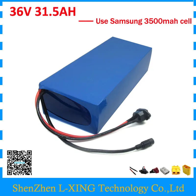 Image Free customs duty 36V 31.5AH battery pack 1500W 36 V scooter battery 31.5AH use samsung 3500mah cell 50A BMS with 2A Charger