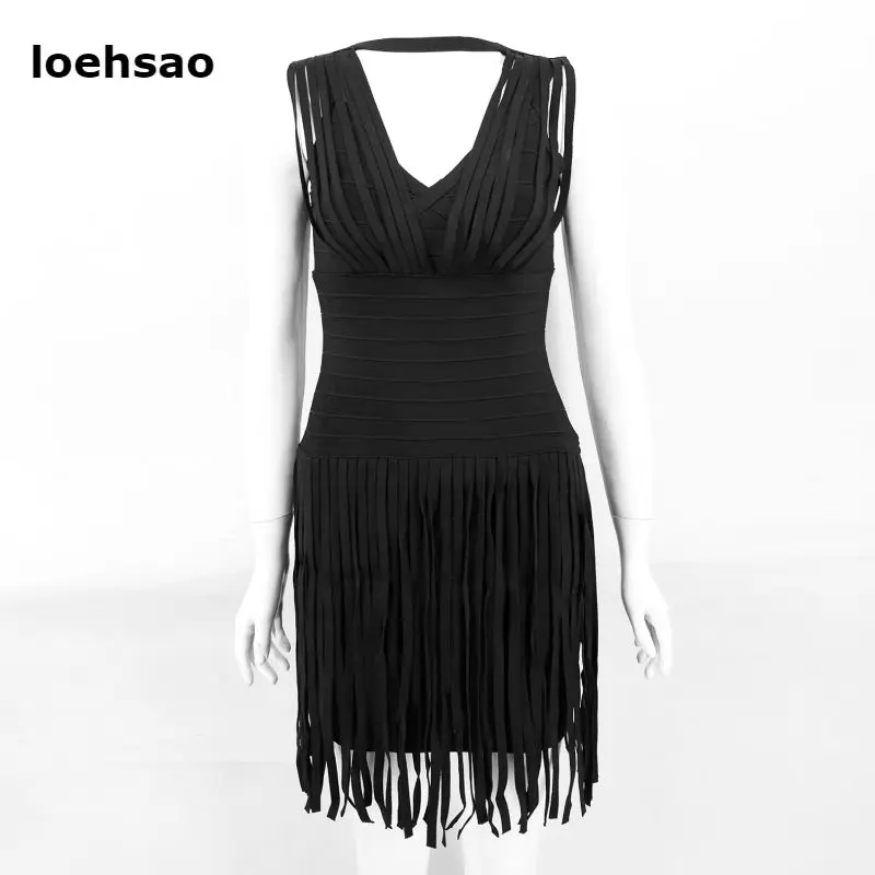 Wholesale Black Tassel Bandage Dress Mini V-Neck Striped Summer Dress Vestidos Rayon Sexy Black Evening Club party Dresses
Wholesale Black Tassel Bandage Dress Mini V-Neck Striped Summer Dress Vestidos Rayon Sexy Black Evening Club party Dresses
