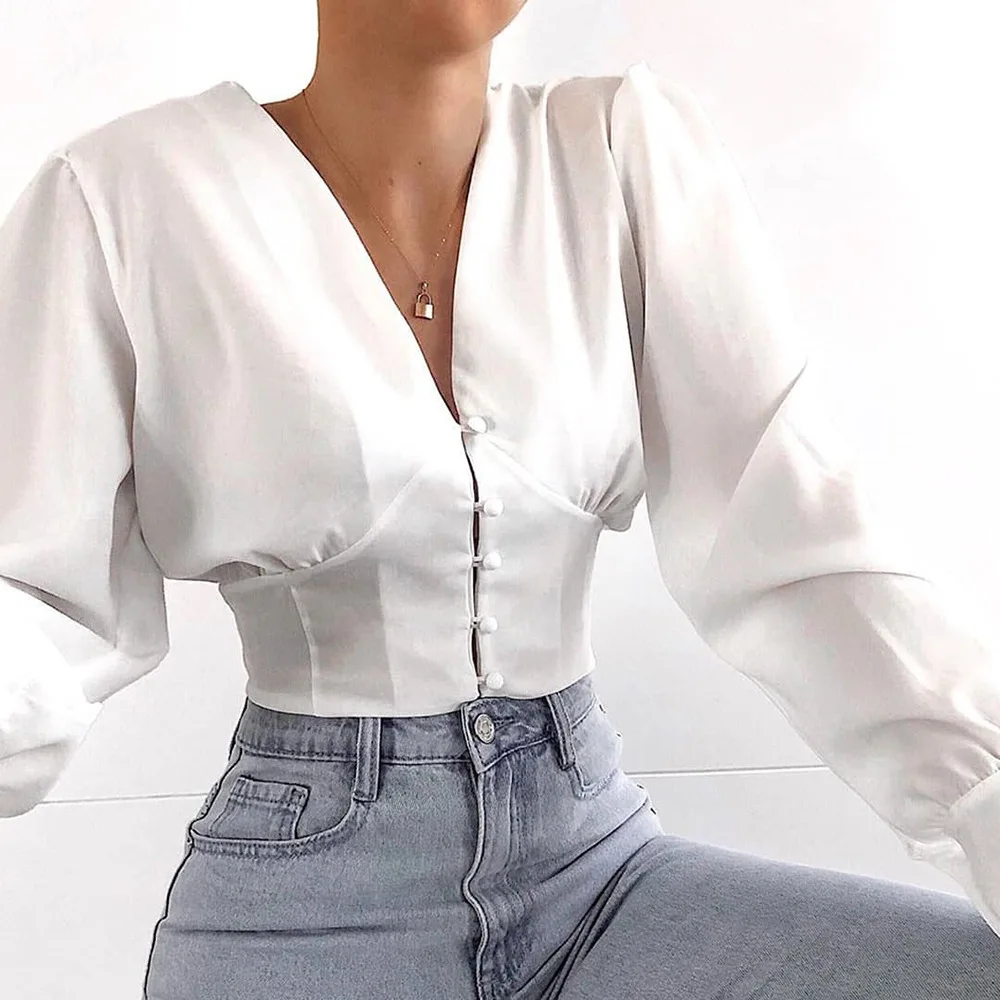 Spring Deep V Neck Press Button Slim Fit Long Sleeve Elegant T-Shirt Women 2019 Spring Long Sleeve Shirt Basic Office Ladies Tee
Spring Deep V Neck Press Button Slim Fit Long Sleeve Elegant T-Shirt Women 2019 Spring Long Sleeve Shirt Basic Office Ladies Tee
