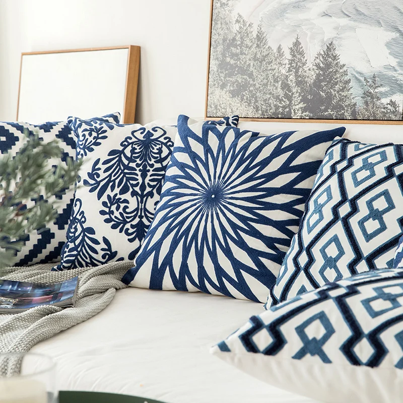 Home Decor Embroidered Cushion Cover Navy Blue/White Geometric Floral Canvas Cotton Suqare Embroidery Pillow Cover 45x45cm
Home Decor Embroidered Cushion Cover Navy Blue/White Geometric Floral Canvas Cotton Suqare Embroidery Pillow Cover 45x45cm
