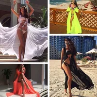 Bikini Cover Up Chiffon Women Beach Cover Ups Swimsuit Beach Dress Cape Sun Bath 2018 Summer Crochet Lace Women Beach Wear image