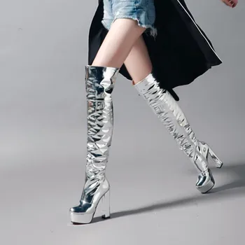 PXELENA Sexy Silver Sequined Women Over The Knee Boots Chunky Block Super High Heels Nightclub Party Thigh High Boots Bling Shoe
PXELENA Sexy Silver Sequined Women Over The Knee Boots Chunky Block Super High Heels Nightclub Party Thigh High Boots Bling Shoe