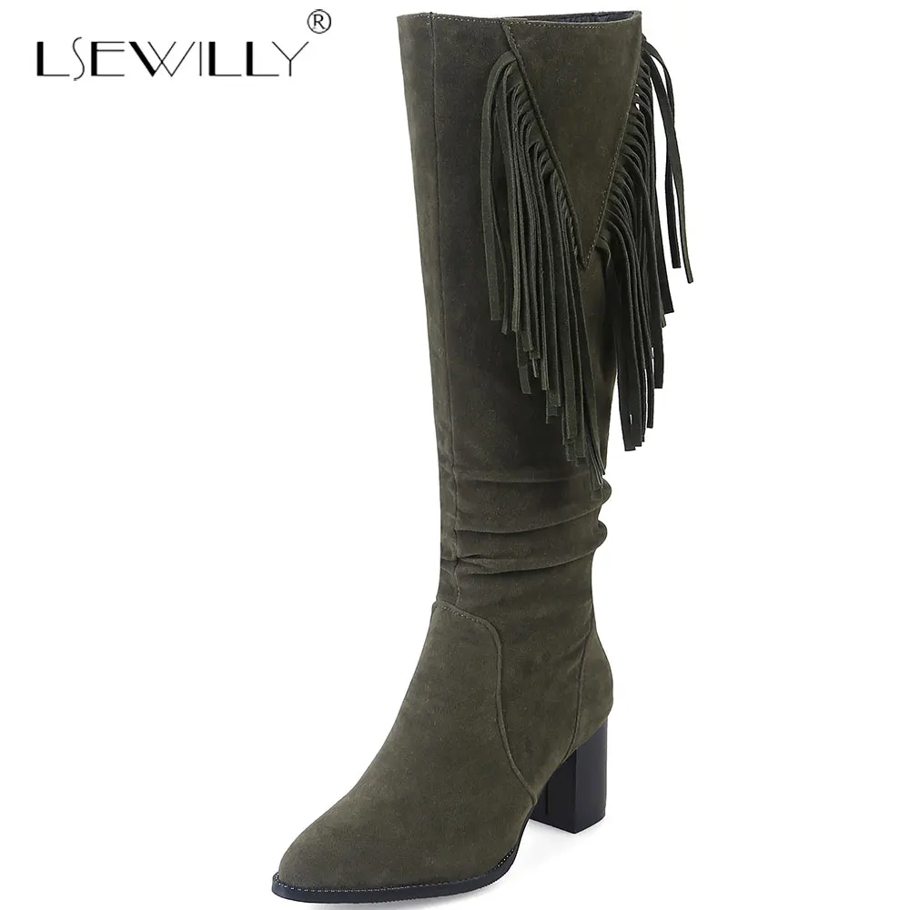 Lsewilly 2018 Winter Knee High Fringe Flock Knight Ridding Boots Female Block High Heels Pointed Toe Plus Size Womens Shoes E265
Lsewilly 2018 Winter Knee High Fringe Flock Knight Ridding Boots Female Block High Heels Pointed Toe Plus Size Womens Shoes E265