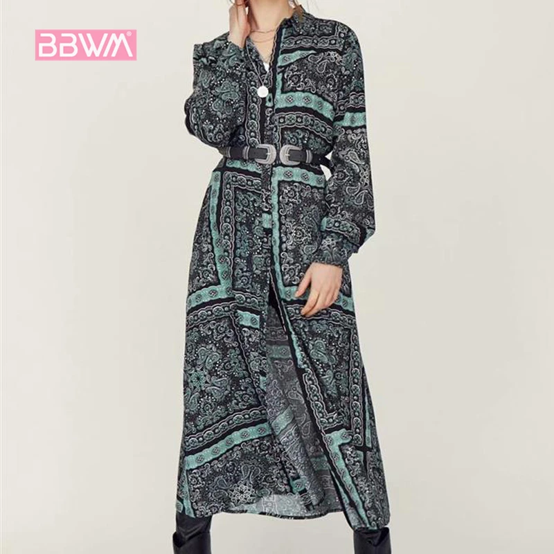 2019 spring new women's fashion retro chain printing loose long-sleeved lapel single-breasted ethnic wind beach holiday dress
2019 spring new women's fashion retro chain printing loose long-sleeved lapel single-breasted ethnic wind beach holiday dress