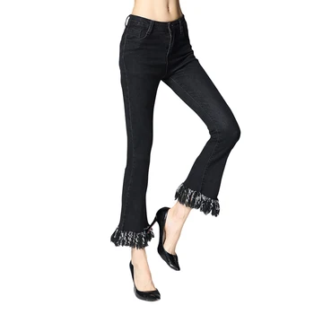 2017 Autumn Black Boot Cut Bottom Tassel Flare Jeans Vintage Washed Woman Slim Elasticity Ankle-Length Wide Leg Pants
2017 Autumn Black Boot Cut Bottom Tassel Flare Jeans Vintage Washed Woman Slim Elasticity Ankle-Length Wide Leg Pants