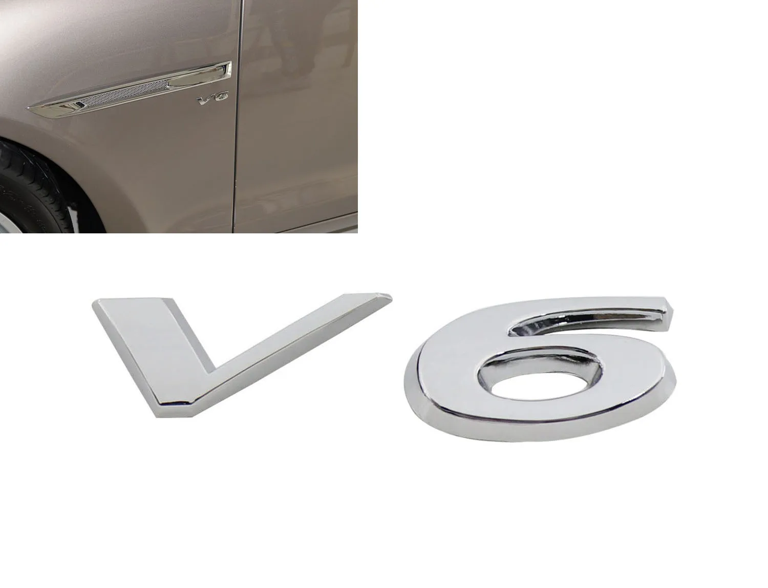 Chrome V6 for XJ XK XF XJR F-Pace F-TYPE Fender Side Emblem Decal Badge Sticker | Автомобили и мотоциклы