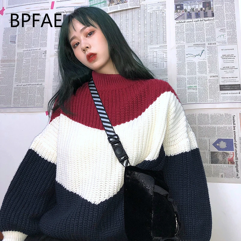 Korea Style Women Loose Sweaters Casual Long Sleeve Turtleneck Contrast Color Jumper Sweater Harajuku Knitted Pullover Knit Tops
Korea Style Women Loose Sweaters Casual Long Sleeve Turtleneck Contrast Color Jumper Sweater Harajuku Knitted Pullover Knit Tops
