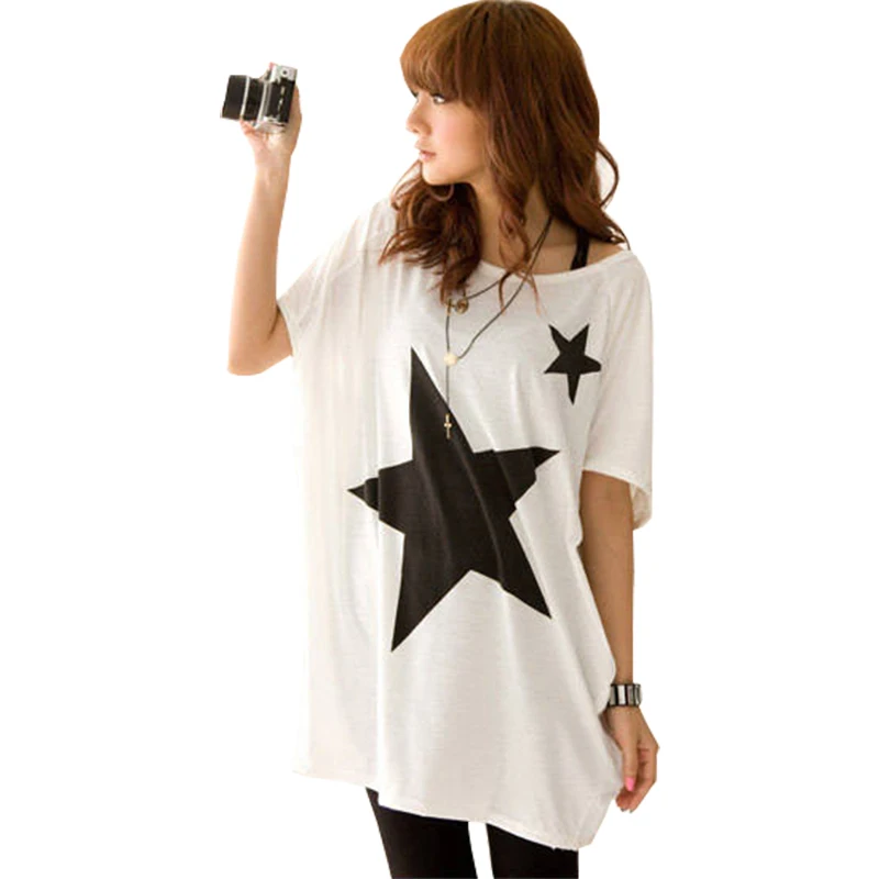 t-shirt women 2019 large size loose cotton short-sleeved round neck star print long T-shirt vestidos clothing stock BLK1381
t-shirt women 2019 large size loose cotton short-sleeved round neck star print long T-shirt vestidos clothing stock BLK1381