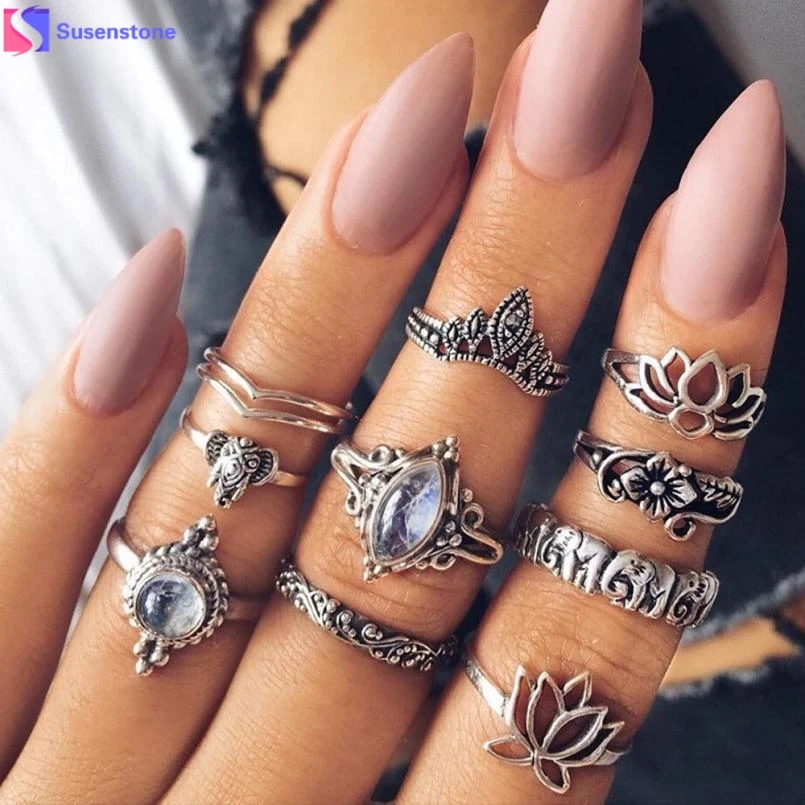 SUSENSTONE 10 pcs /set Silver Ring Sets Antique Midi Finger Rings for Women Steampunk Turkish Party Boho Knuckle Ring #910
SUSENSTONE 10 pcs /set Silver Ring Sets Antique Midi Finger Rings for Women Steampunk Turkish Party Boho Knuckle Ring #910