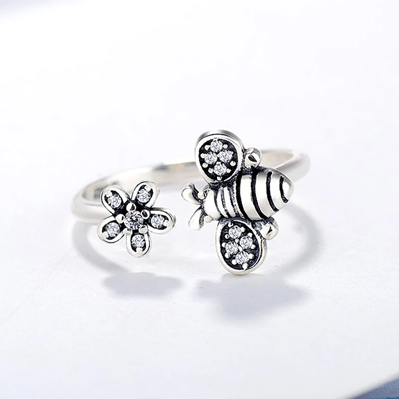 LNRRABC-2018-new-Adjustable-Allergy-Free-Sexy-Silvery-Womens-Cute-Honey-Bee-And-Flower-Finger-Open