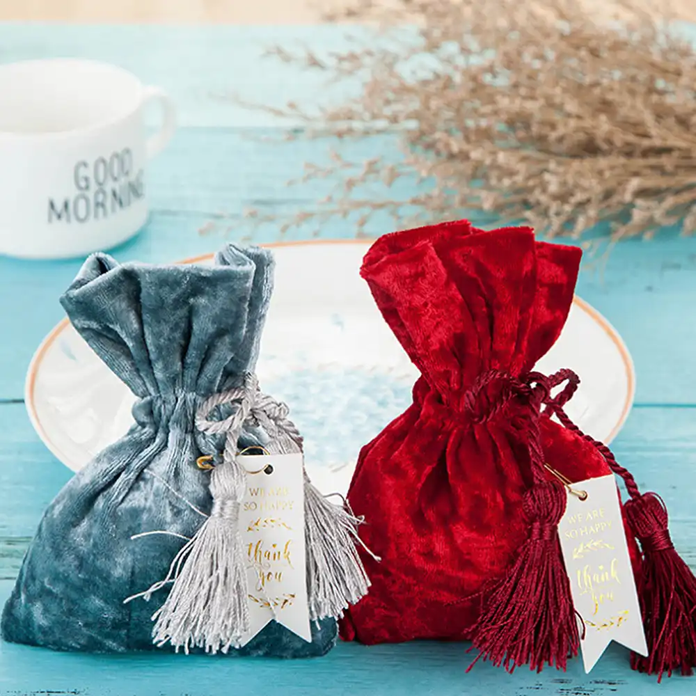 creative 11x14cm red velvet bags drawstring gift