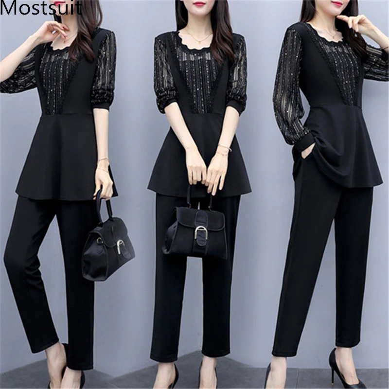 Plus Size Autumn Black Two Piece Sets Outfits Women Long Fake Two Pieces Tops And Pants Suit Elegant Korean Ol Style 2 Piece Set
Plus Size Autumn Black Two Piece Sets Outfits Women Long Fake Two Pieces Tops And Pants Suit Elegant Korean Ol Style 2 Piece Set