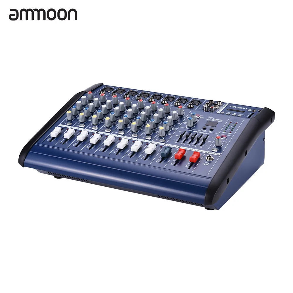 

ammoon 8 Channels Powered Mixer Amplifier Digital Audio Mixing Console Amp with 48V Phantom Power USB/SD Slot for Recording DJ