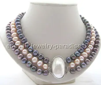 Wholesale price 16new ^^^^Beautiful 17-19" 3row 8-9mm natural black pink round freshwater pearl necklace
Wholesale price 16new ^^^^Beautiful 17-19" 3row 8-9mm natural black pink round freshwater pearl necklace
