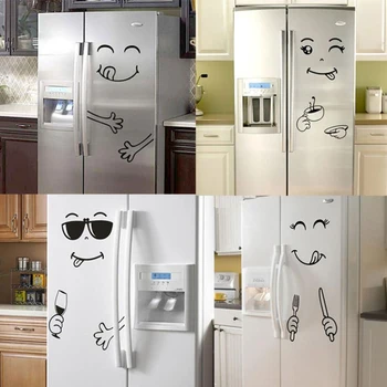 

New 4 Styles Smile Face Wall Sticker Happy Delicious Face Fridge Stickers Yummy for Food Furniture Decoration Art Poster DIY PVC