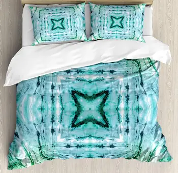 Duvet Cover Set, Star inside Square Shaped Kaleidoscope Tie Dye Motive with Outer Figures Image, 4 Piece Bedding Set
Duvet Cover Set, Star inside Square Shaped Kaleidoscope Tie Dye Motive with Outer Figures Image, 4 Piece Bedding Set