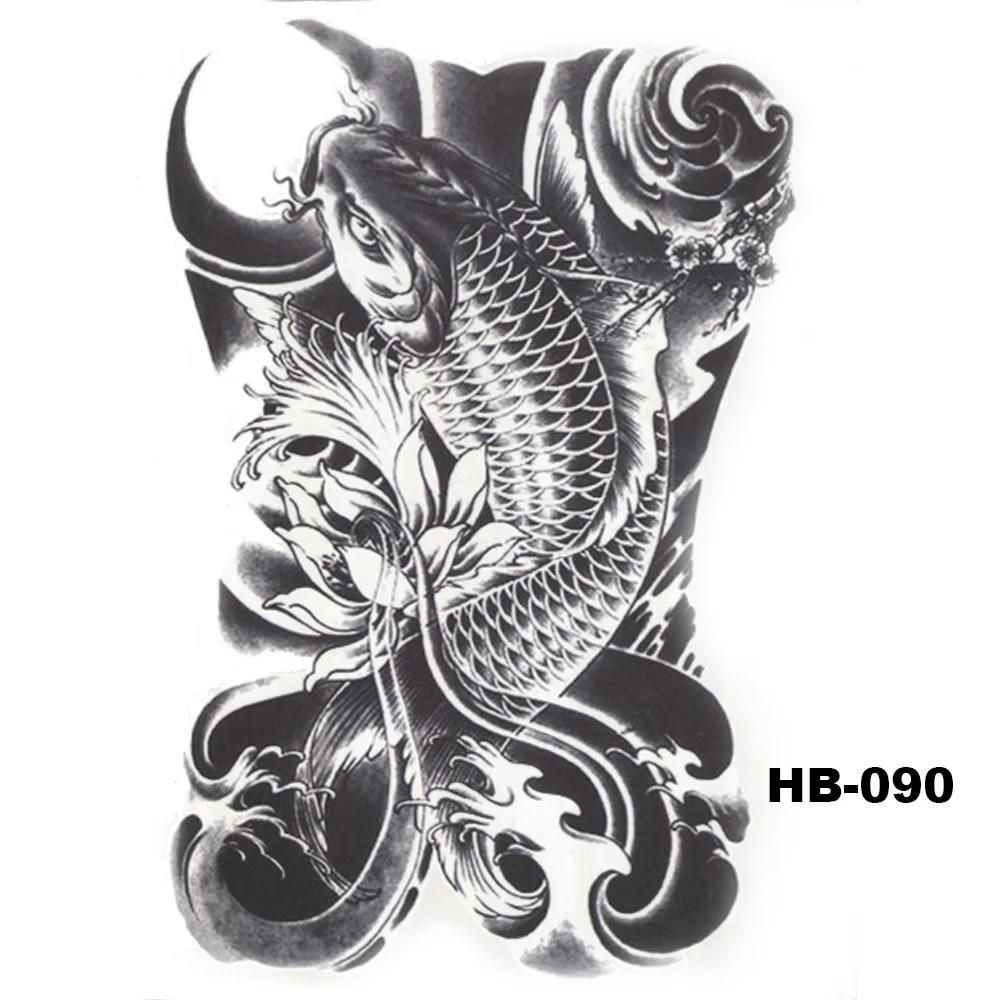 5 Pcs Hot Black Fish Totem Temporary Tattoo Stickers Waterproof Body Art Big Fake Shoulder Tattoo For Men and Women (32)