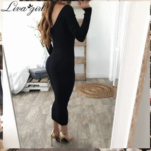 2018 Sexy cuello pico cruzado suéter vestido mujer elegante otoño primavera negro Vestidos Mujer invierno Casual vestidos V7(China)