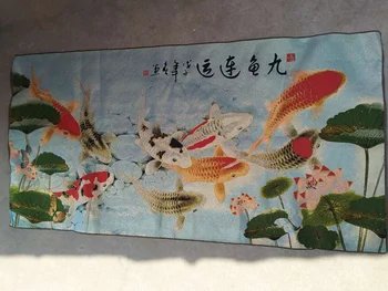 Lotus pond strokes fortune, luck painted nine fish, even shipped silk painting, living room decoration
Lotus pond strokes fortune, luck painted nine fish, even shipped silk painting, living room decoration