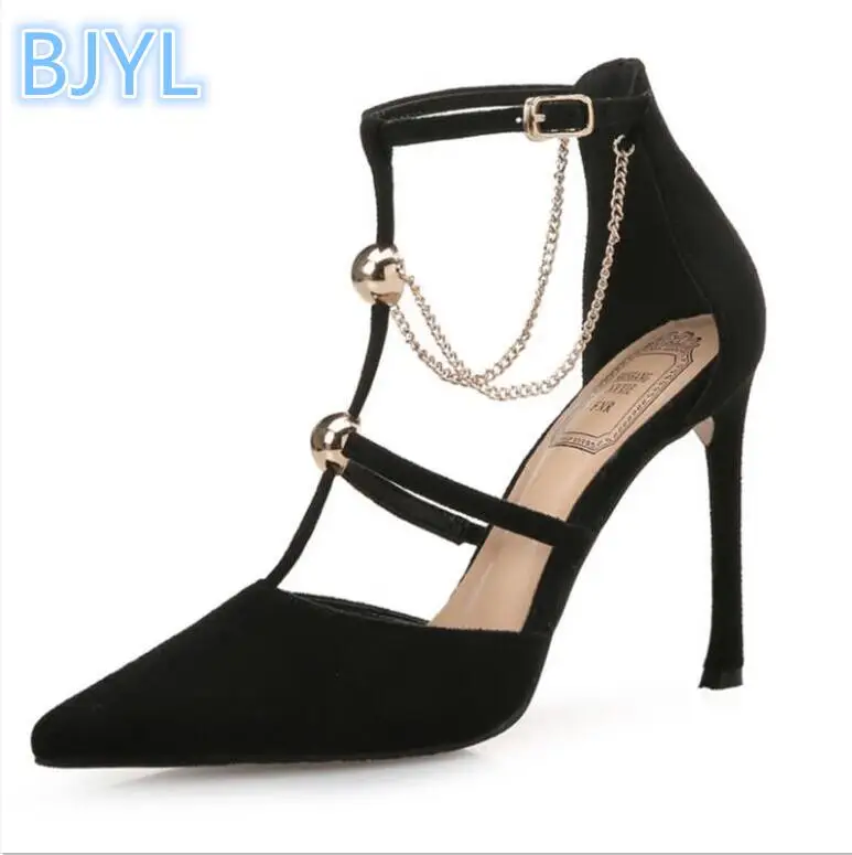 BJYL Black pointed super high heel women spring and summer summer chain sexy 10CM single shoes word buckle with women's shoes
BJYL Black pointed super high heel women spring and summer summer chain sexy 10CM single shoes word buckle with women's shoes
