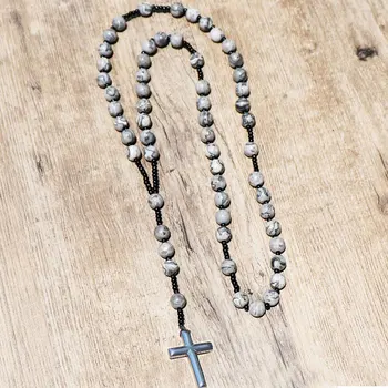 10 Ave Maria Nature Gray Map Stone Beads Hematite Cross Pendant Handmade Buddha Reiki Meditation Rosary Necklace
10 Ave Maria Nature Gray Map Stone Beads Hematite Cross Pendant Handmade Buddha Reiki Meditation Rosary Necklace