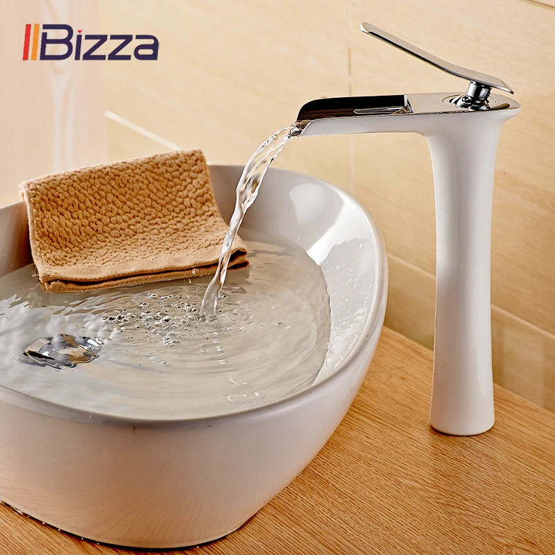 

IIBizzza Basin Faucets Modern White Bathroom Faucet Waterfall Tall faucets Cold&Hot Tap Brass Sink Water Crane Mixer Taps H1401